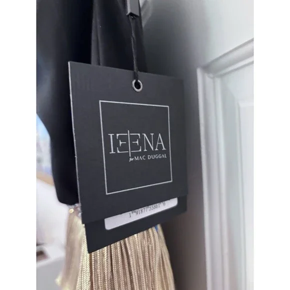 Ieena for Mac Duggal Dress 26541 Womens 4 One Shoulder Black Gold Layered Gown - Picture 5 of 8